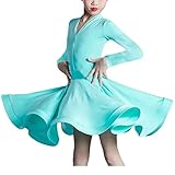 Libaobaoyo Girls Ballroom Dance Dress Long Sleeve 2 Piece Bodysuit Skirt Latin Tango Performance Outfits 4-16 Y Green