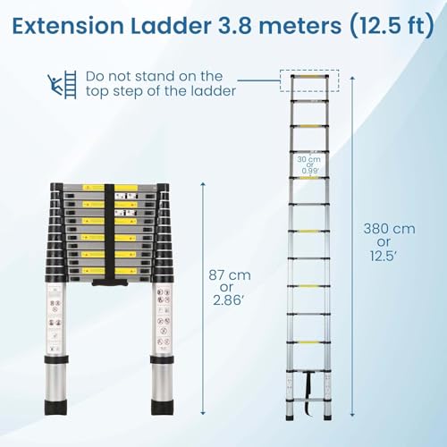 Image of Bigapple Aluminium Folding Step Ladder Portable and Compact 13-Step Telescopic 3.8m(12.5 ft) Foladable for Household and Outdoor Purpose, Multicolor, 150Kg Loading