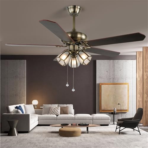 European Luxury LED Fan Light American Retro Living Room Restaurant Bedroom Study Ceiling Fan Light Remote Electric Fan Light (Style 19)