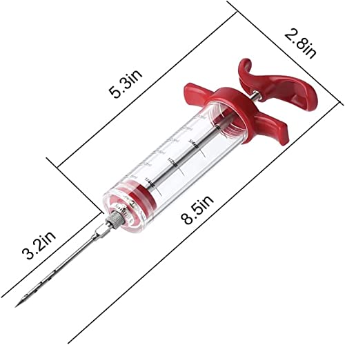 meat injector syringe - 3 marinade injector needles for bbq grill premium portable turkey injector kit for smokermarinades injector for meats with 1oz large capacity 1 brush easy to use amp clean red