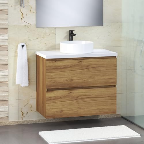 Baikal Modular Mueble de Baño de 2 Cajones, Suspendido en Pared, Módulo de Baño, en Melamina 16mm. Mueble MONTADO. Combinable con Cualquier Top.