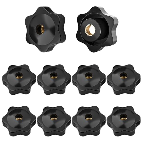 Lvjkes 10 Pezzi Manopole a Stella M10, Vite a testa zigrinata, Pulsante di Serraggio, Foro passante in rame D.O. 38 mm, Per impianti industriali, elettrotecnica, mezzi di trasporto