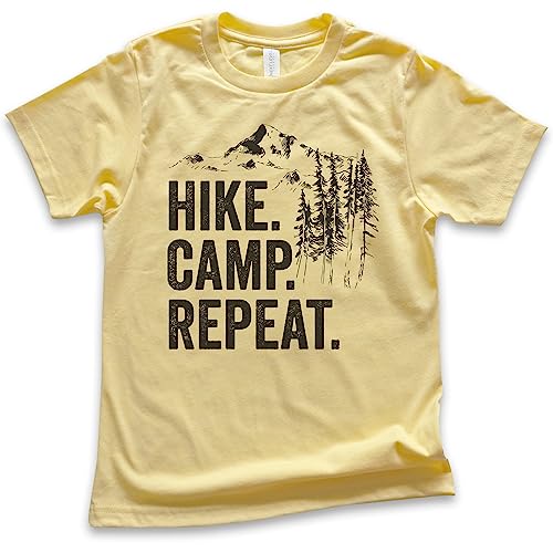 EVERTREE CLOTHING Hike Camp Repeat T-Shirt, Youth Kids Girl Boy T-Shirt, Hike Shirt, Hiking Shirt, Camping Camper Shirt