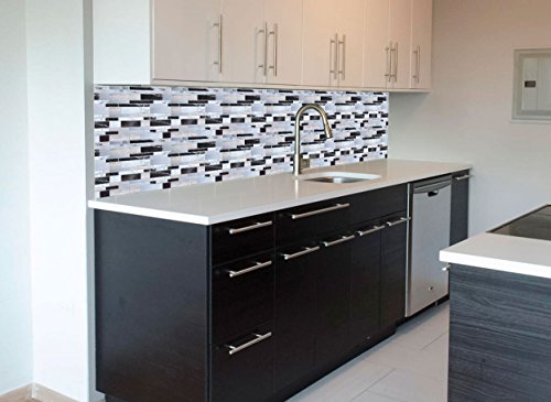 Crystiles 10"X10" Multi-Color Marble Peel And Stick Backsplash, Self-Adhesive Kitchen Backsplash, Light Gray, 6 Sheets Pack #TOP3