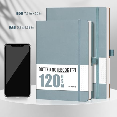 AHGXG Diário pontilhado - Caderno de grade de pontos, papel grosso sem ácido de 120 g/m2, caderno po