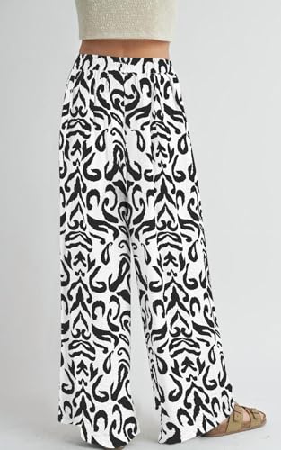 Image of PRETTYGARDEN Womens Pants Elastic Waist Floral Lightweight Palazzo Pants for Women Casual Lounge Wide Leg Pants Woman
