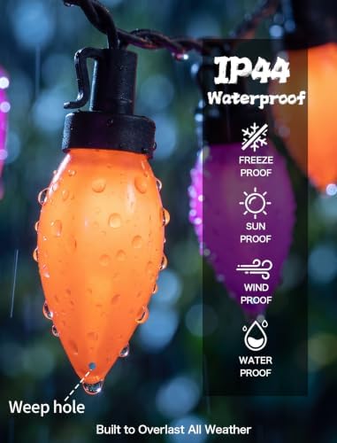 Hcorusun C9 Halloween Lights Outdoor, 32ft LED Purple Orange String Lights - 4
