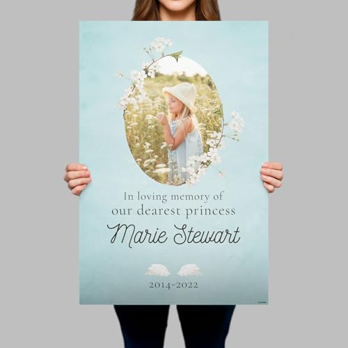 Image of SPEEDYORDERS Personalized Funeral Sign with Photo - Custom Celebration of Life Decoration - Sky Blue, PVC Board, 24x32 inches