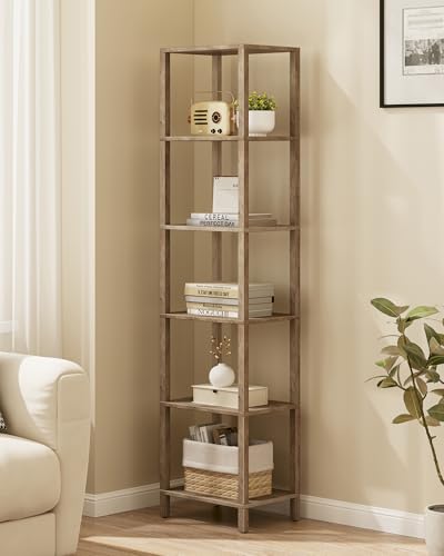 TUTOTAK Bookshelf, 6-Tier Tall Book Shelf, Narrow Bookcase for Small