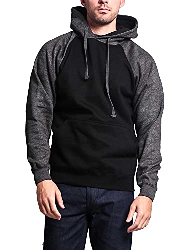 G-Style USA Premium Heavyweight Contrast Raglan Sleeve Pullover Hoodie Sweatshirt MH13112 - Black/Charcoal - 2X-Large