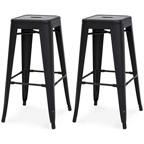 KLS14 Set of 4 Vintage Contemporary Style 30" Backless Metal Bar Stools Premium Construction Stackable Side Chair Indoor-Outdoor Home Office Furniture Decor - Matte Black/2308