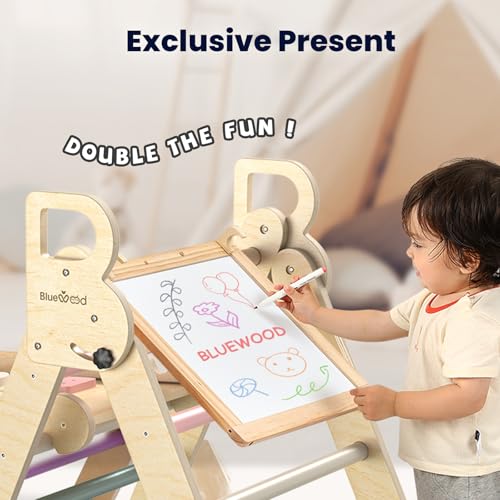 Image of BlueWood Pikler Triangle Set, Foldable Wooden Toddler Climbing Toys Indoor Playground Jungle Gym Montessori Philosophy Climber for 2-6 Years Old, Baby, Kids (Mauve Pink)