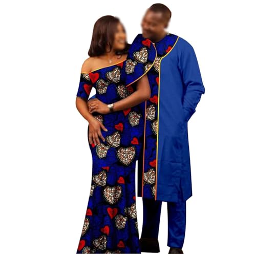 SOHYEQHN Pareja Ropa Africana Vestidos de Impresión para Las Mujeres Coinciden con Los Hombres Dashiki Camisa Pantalones Conjuntos de Fiesta Traje de Noche(Style1,XXX-LARGE_WOMEN)