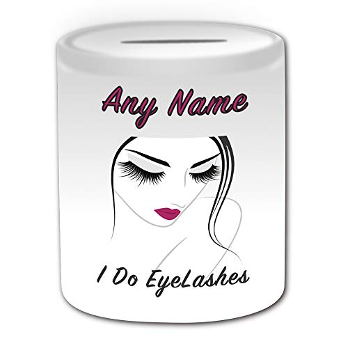 Image of Personalised Gift - Eyelash Technician Money Box (Occupation Design White) Any Name Message Unique Saving Piggy Bank - Job Beauty Makeup Therapist Clinic Eyebrow Consultant