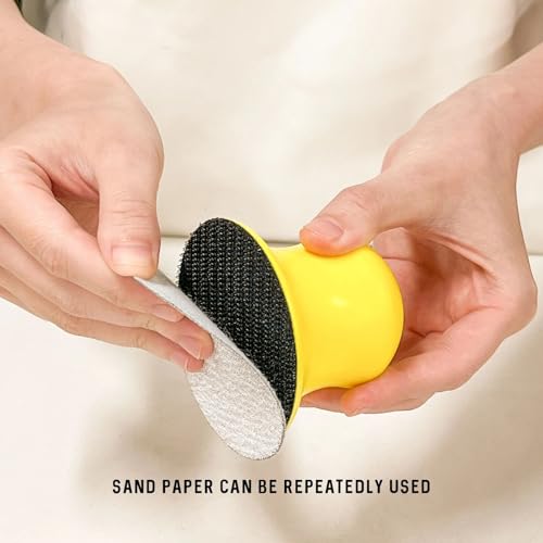 Zyiphor 2 Stück 3 zoll Schleifklotz Klett Set, Haken und Schlaufe Handschleifblock Polier, Handschleifblock Rund mit 30 Blatt Schleifpapier, Handschleifer Rund Klett für DIY Holzbearbeitung