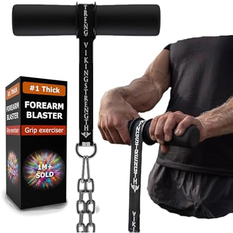Vikingstrength Forearm Blaster- Thick Handle Forearm strengthener exercise equipment. Thick Wrist Roller for Muscle building and Injury prevention Hand Grip Strength + V-Strength Workout App Cover
