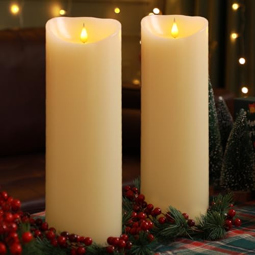 Image of Retisee 2 Pcs Extra Large Flameless Candles 4.7 x15 LED Candles with Remote and Timer, Realistic Battery Operated Candles Big Pillar Flameless Candle for Wedding Christmas Home Decor