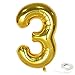 40 Inch Gold Jumbo Digital 3 Number Balloons Huge Giant Balloons Foil Mylar Number Balloons for Birthday Party Events,Wedding, Bridal Shower Engagement Photo Shoot, Anniversary (Gold 3)