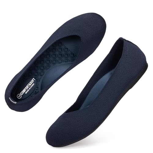 Image of Frank Mully Women's Ballet Flats Round Toe Walking Flats Slip On Work Shoes Knitted Flats Shoes for Woman Soft Lightweight