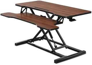 FITUEYES Standing Desk Converter 64cm Height Adjustable Sit Stand Desk with Keyboard Tray and Phone Holder for Laptop Computer Monitor, Black