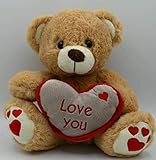 ML Oso de Peluche con un Corazon con Frase romantica Love You y Huellas de Corazon Oso DE Peluche para Bebe de 35cm (Marron)