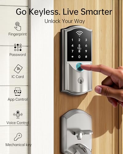 Image of Built-in WiFi Smart Lock with Handle Set - Firstriver Fingerprint Keyless Entry Door Lock for Front Door, App Control, Digital Keypad Deadbolt, Auto Lock, Compatible with Alexa & Google Assistant