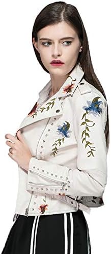 LY VAREY LIN Women's Floral Embroidered Faux Leather Moto PU Jacket Coat - Image 6