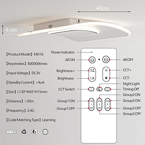 Bianco Plafoniera LED Soffitto Moderna Dimmerabile con Telecomando Lampadario Camera da Letto 30W 2700k-7000K Lampade Design Piatto Curve Sala da Pranzo Cucina Bagno Lampada Quadrato L40 - Image 7