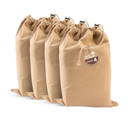 Image of LFH Cotton Rich Shoe Storage Bags with Drawstring, Dustproof Breathable Reusable Organizer, Perfect For Travel, Dorm, Hotel, College, Gym, Easy to Carry, Machine Washable 12 inchx17 inch (Pack of 4) - Beige