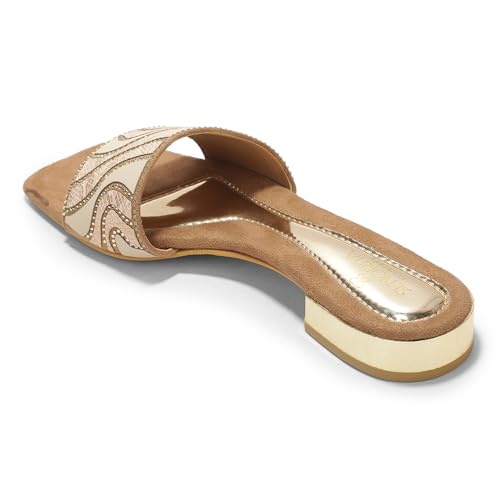 Image of Liberty Senorita STY-153E Sliders for Women - Beige & Black Flat Slip-On Slides | Soft Cushioned Footbed, Lightweight Everyday Fashion Footwear for Casual, College, Office, Festive