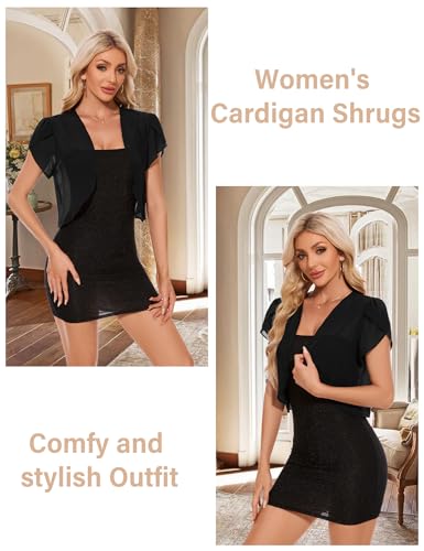Image of HANERDUN Women Bolero Shrug Summer Chiffon Cropped Cardigan Open Front Sheer Short Sleeve Cropped Cardigans