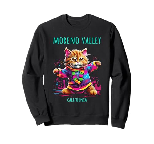 Moreno Valley California USA divertido colorido diseño de gato bailando Sudadera