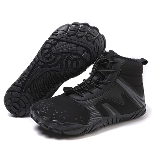 Image of Winter Footwear Barefoot Shoes Women Men Zero Drop Barefoot Hiking Boots Slip On Warm Waterproof Snow Boot Minimalist Wide Toe Ankle Booties Five Finger Hike Shoes Outdoor