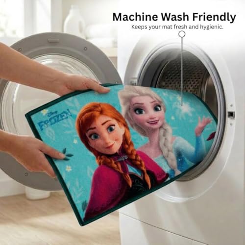 Image of Athom Living Disney Frozen Sister Anna & Elsa Printed Themed Multi Colored Kids Premium Nylon Bathmat, with Latex Backing, Anti-Slip Bathmat, 37 x 57 cm, Pack of 1