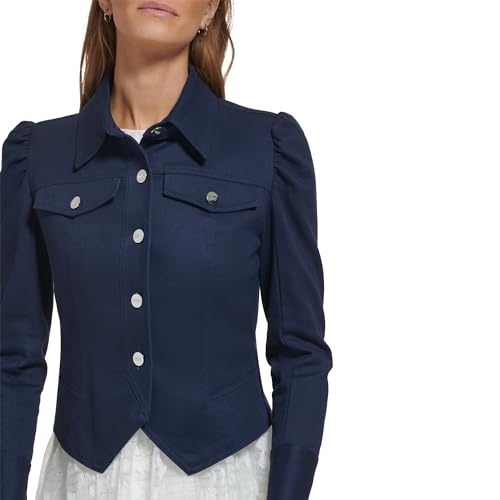 Image of DKNY Women's Cropped Button Front Long Sleeve Jacket