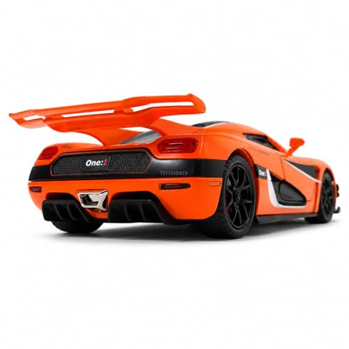 Image of 1:24 Scale Koenigsegg One:1 Diecast Model Car with LED Lights & Engine Sound | Premium Metal Body | Openable Doors via Roof Button | Realistic Collectible Toy for Kids & Adults-Orange