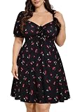 Black Plus Size Sun Dress Women Summer Casual Floral Puff Sleeve Smocked Flowy Short Aline Baby Doll Cute Mini Dresses