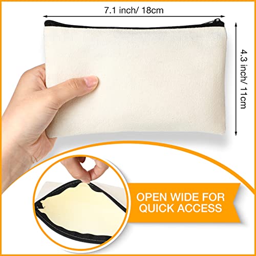 Image of Reginary 80 Pack Canvas Zipper Makeup Bags Bulk Pencil Pouches Blank DIY Craft Canvas Cosmetic Bag Pouch with Zipper for Makeup Cosmetic Toiletry Stationary Storage(Natural and Black Zippers)