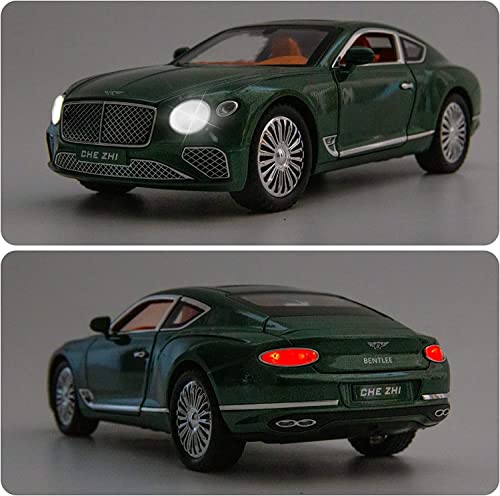Image of 1:24 Bentley Continental GT Scale Die-cast Alloy Pull Back Toy Car for Kids Openable Doors Light & Music Big Size Metal Vehicle Realistic Model Car for Boys and Girls Gift Idea (Green)