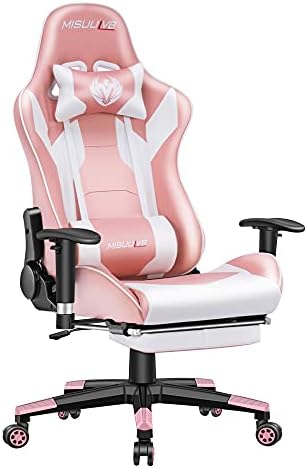 Pink Gaming Chair with Footrest Pc Chair Excessive Again Workplace Ergonomic Design Multi-Operate Racing Model Swivel Desk Chair Adjustable with Headrest and Lumbar Assist for Adults Males Girls Teenagers