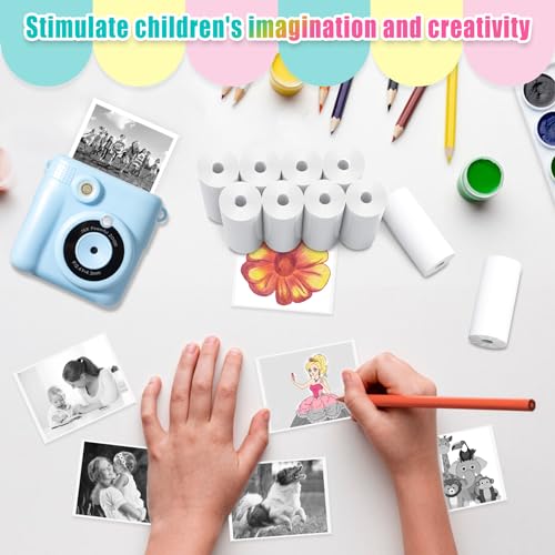 12 Rollen Thermopapier - Hikkon Druckpapier für Kinder Druck Kamera,56 mm Sofortbildkamera Druckpapier Null Tinten Nachfüllpapier(Weiß-12)
