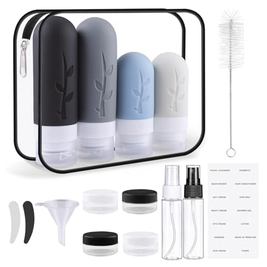 Zosenyer 16 Piezas Botellas de Viaje de Silicona, Kit de Botes Rellenables para Gel, Champú y Cosméticos, con Accesorios de Viaje, Travel Essentials (Negro)