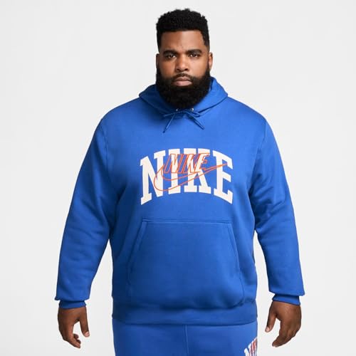 Nike Club Fleece Men's Pullover Hoodie Size - Medium Game Royal/Safety Orange2