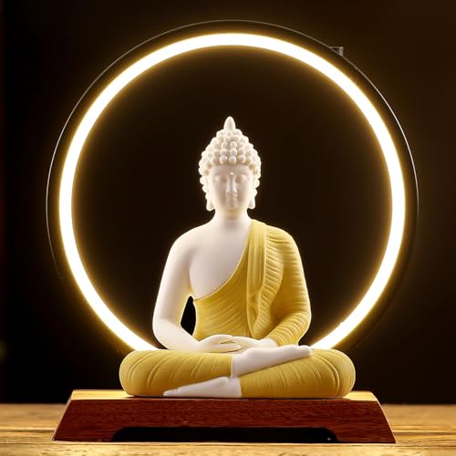 Estatua Buddha LED 8.7 pulg decoración interior cerámica