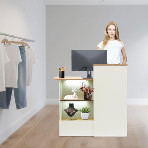 Comptoir de réception bicolore blanc et bois de 39 pouces pour hall - 5