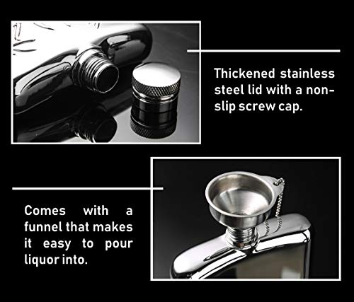 Image of Hip Flask with Funnel, All 18 /8 304 Food Grade Stainless Steel Curved Pocket Flask for Liquor | 6 OZ Capacity | Gift Boxed (Bear)
