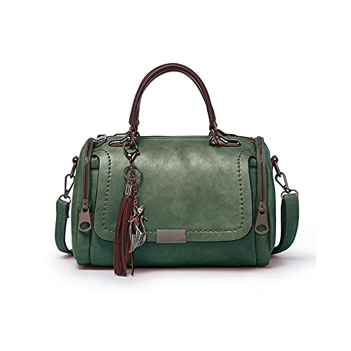 SO Bolsa tiracolo feminina retrô bolsa de ombro feminina à prova d'água couro PU alça superior bolsa trabalho viagem namoro Boston Bag, Verde, L, Retrô