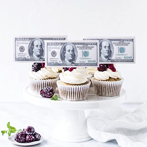 50 PCS Edible 100 Dollar Bill Image Cupcake Toppers Made of Wafer Paper Fake Money Cake Decoration for Baby Shower Birthday Anniversary Party Supplies Big Size Thin - Thumbnail 7