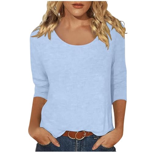 Vestido de luto Camiseta informal para mujer con estampado liso, cuello redondo, escote profundo y mangas 3/4 Blusa de seda Negro, azul claro, S