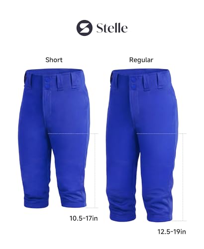 Stelle Girls Softball Pants Kids Knickers Knee-High Pants with Pockets for Youth Tee Ball & Fastpitch Style(Blue,S)